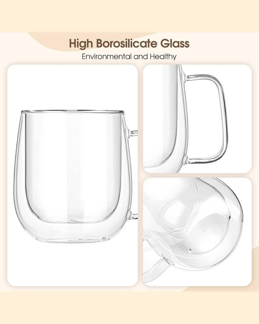 Niohouse Double Walled Glass Coffee Mug 350ml