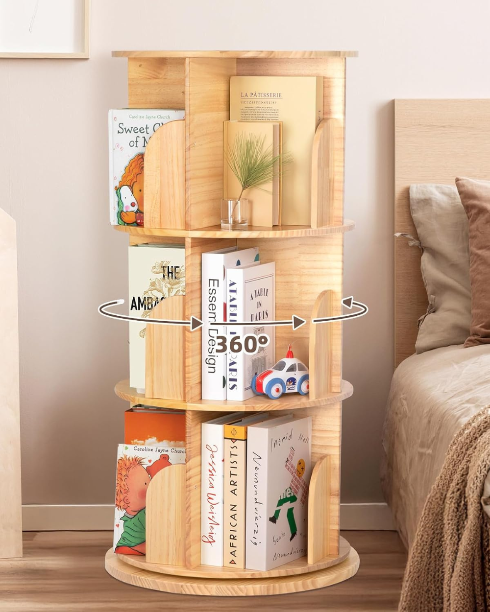 OOOK Kids Rotating Bookshelf 3 Tier Wood
