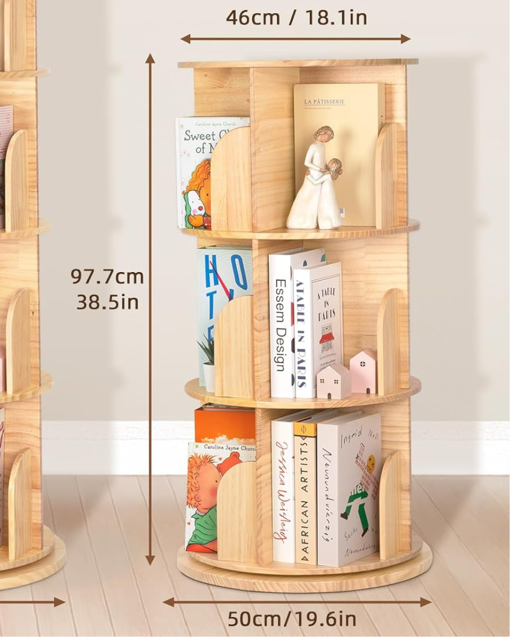 OOOK Kids Rotating Bookshelf 3 Tier Wood
