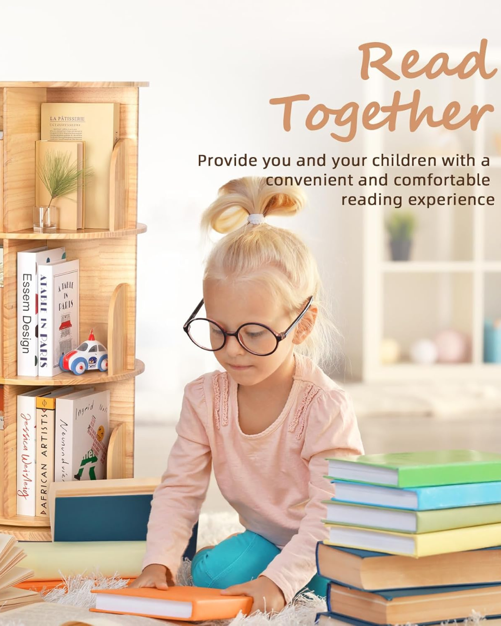 OOOK Kids Rotating Bookshelf 3 Tier Wood