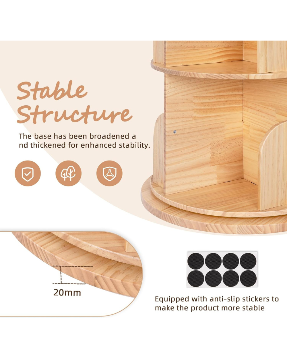OOOK Kids Rotating Bookshelf 3 Tier Wood