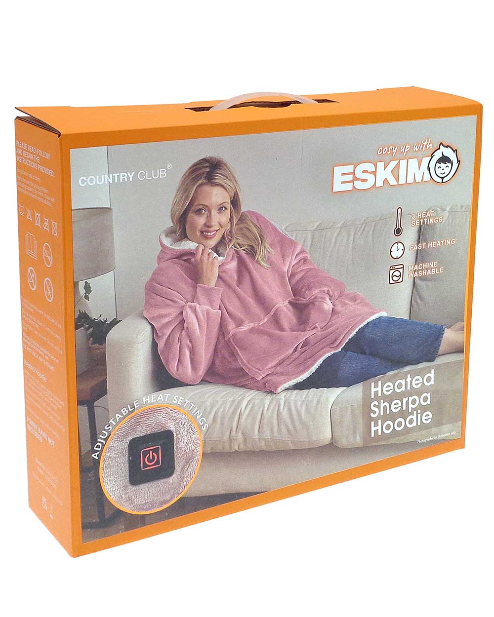 heated hoodie in packaging, boxed on a white background