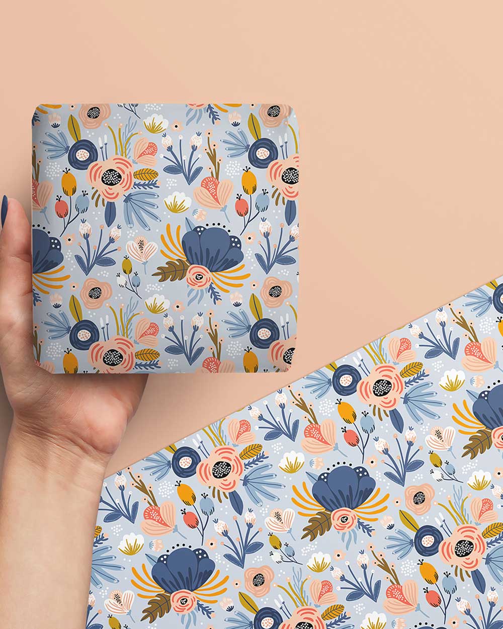 wrapped present in wrapping paper floral design