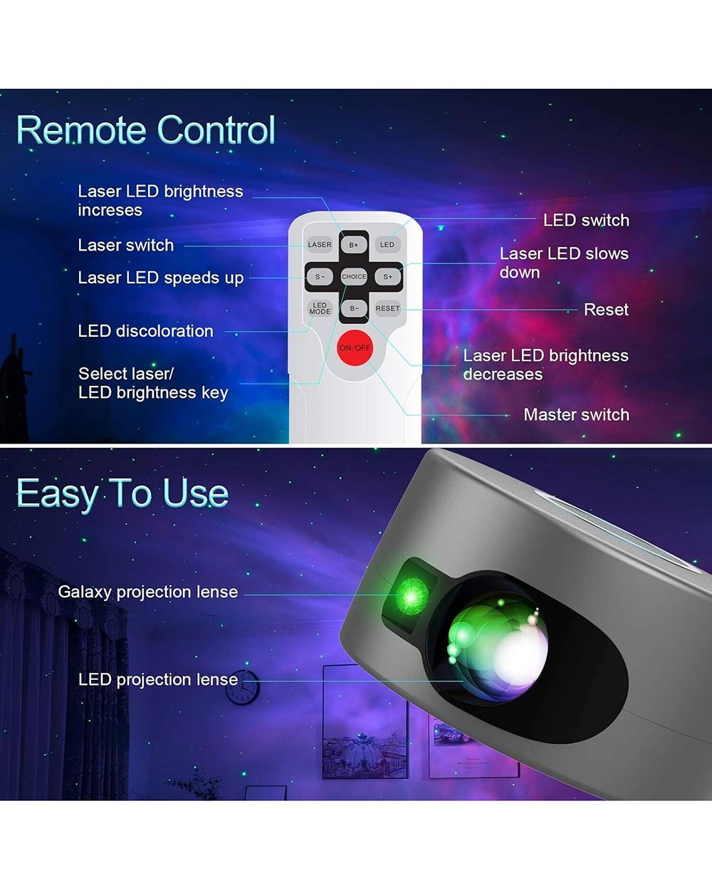 Bozhihong LED Galaxy Projector with Remote Control for Kids