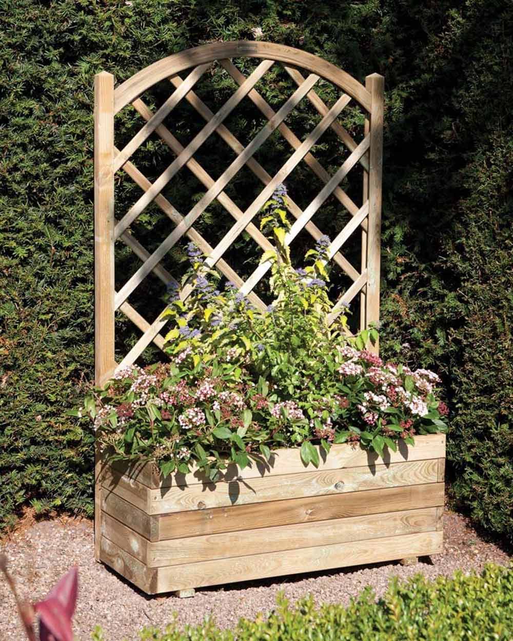 Wooden Garden Rectangular Planter And Lattice Trellis