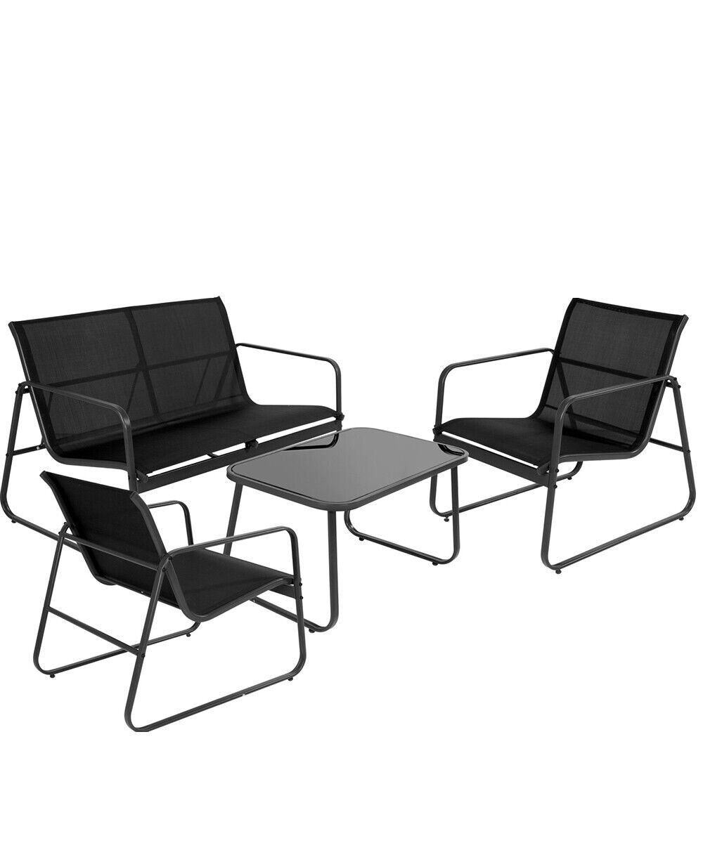 B GRADE Garden Furniture Set 4 Seater With Sofa, Black