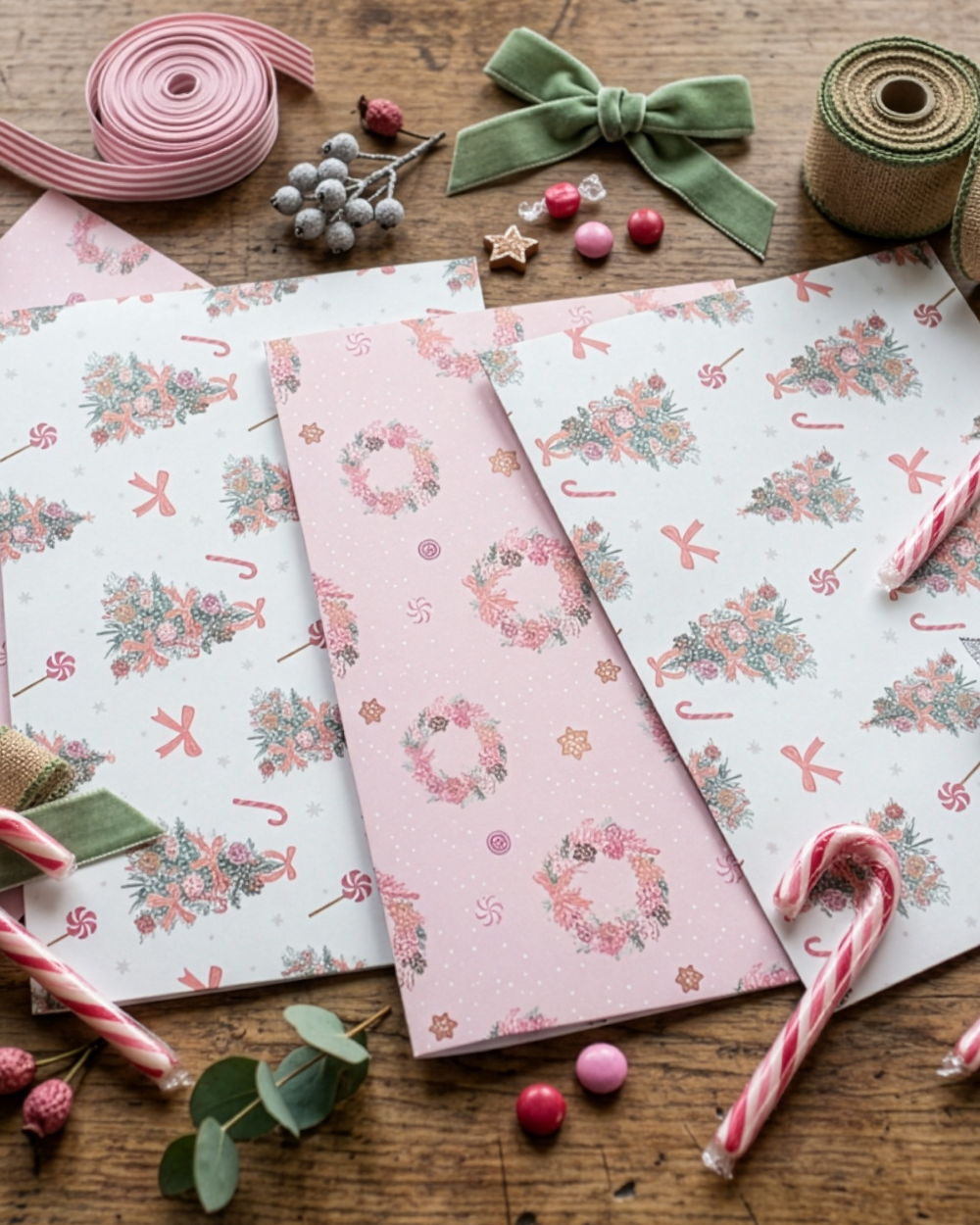 Sweet Christmas Pink Gift Wrap Set