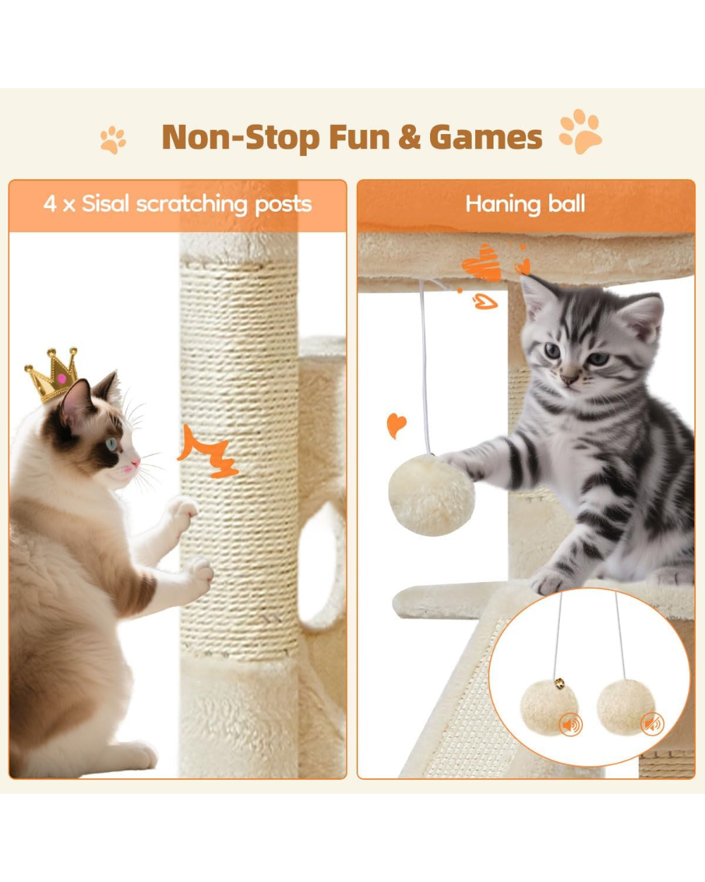 Taoqimiao Cat Tree 98cm Kitten Tower MS029SM Beige