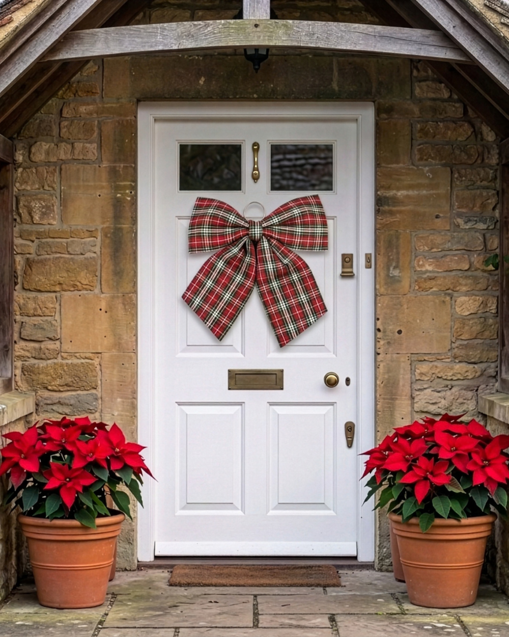 Bow Christmas Decoration Tartan 44cm