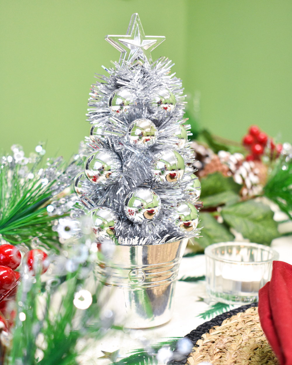 Tinsel Mini Christmas Tree Silver 19cm