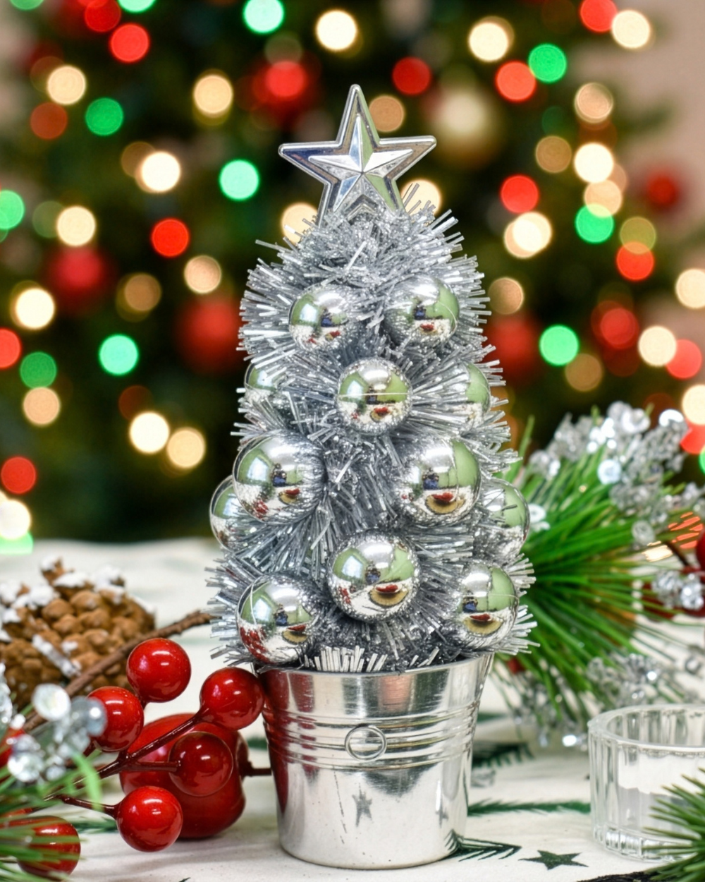 Tinsel Mini Christmas Tree Silver 19cm