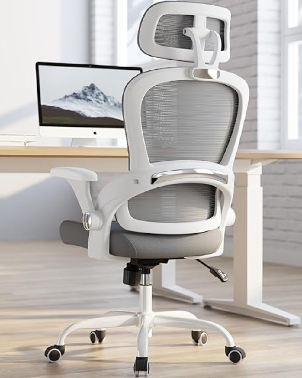 TRALT Office Chair Ergonomic Chair White Grey