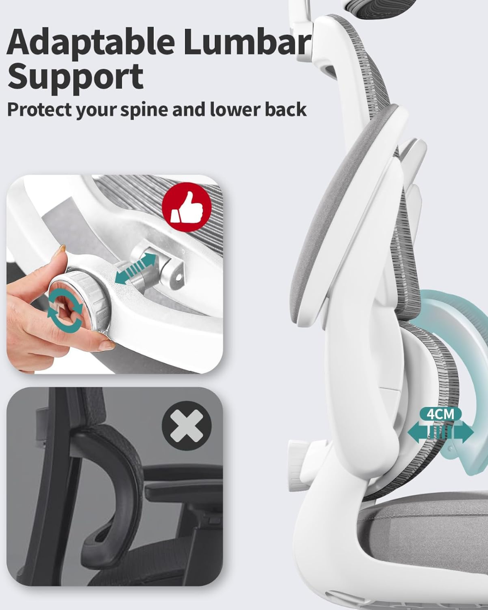 TRALT Office Chair Ergonomic Chair White Grey