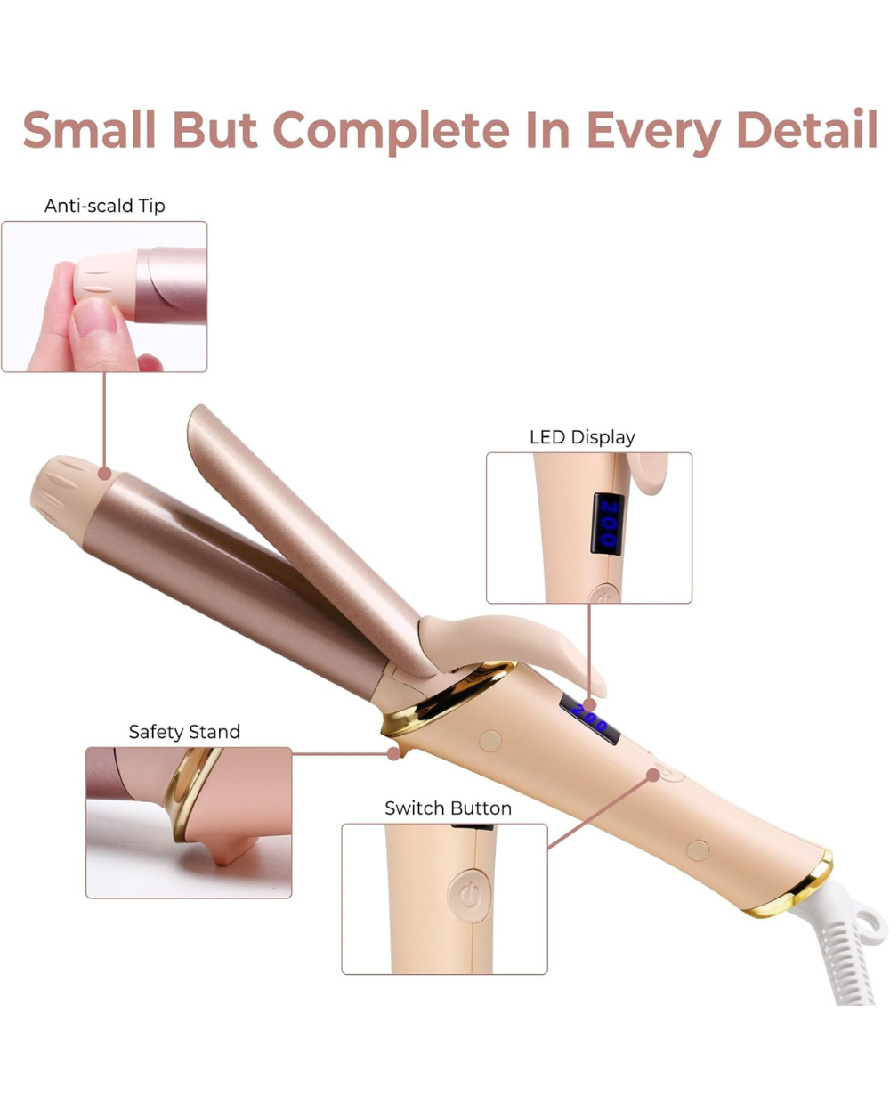 Mini Travel Curling Tongs 25mm Adjustable Temperature Pink