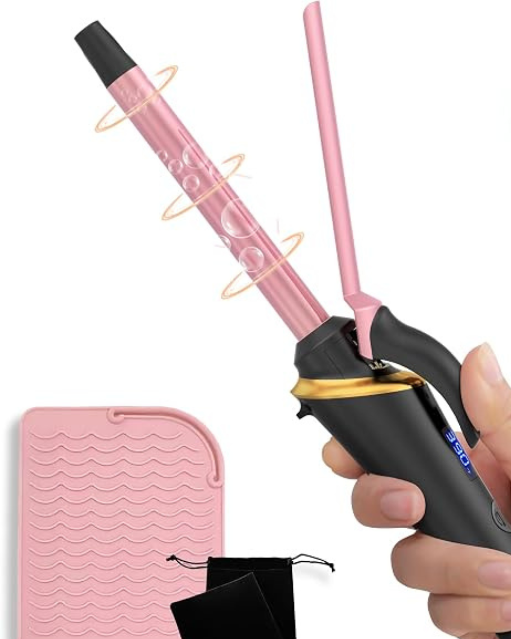 UKLISS Mini Travel Curling Tongs Black Pink
