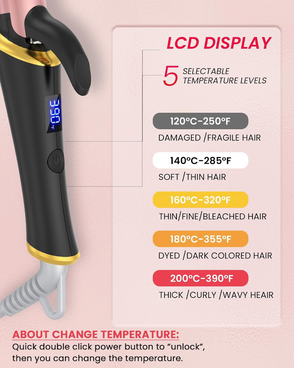 UKLISS Mini Travel Curling Tongs Black Pink