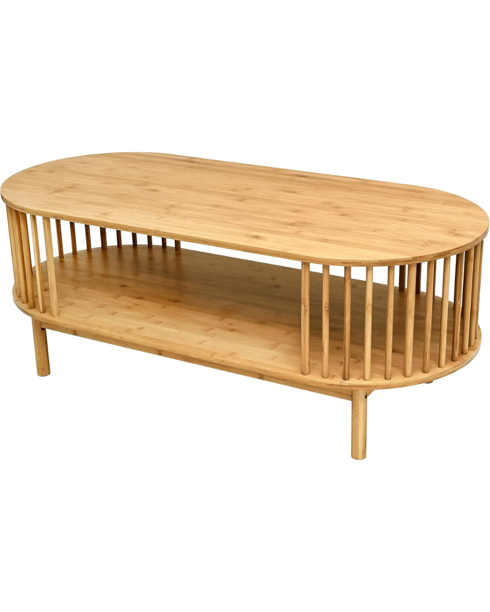 VaeFae Oval Coffee Table Bamboo 2-Tier
