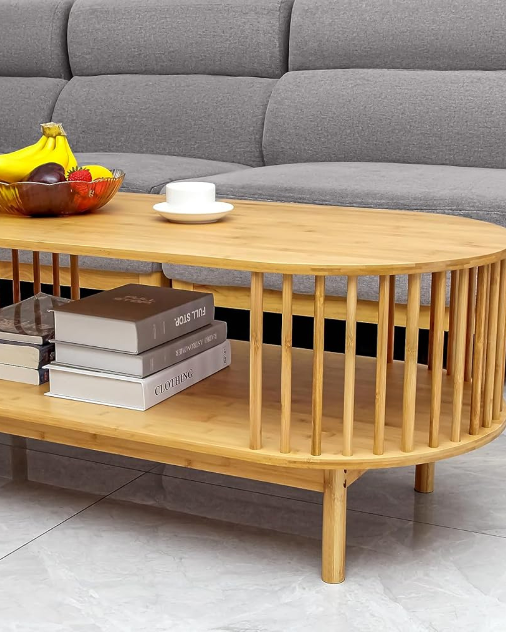 VaeFae Oval Coffee Table Bamboo 2-Tier