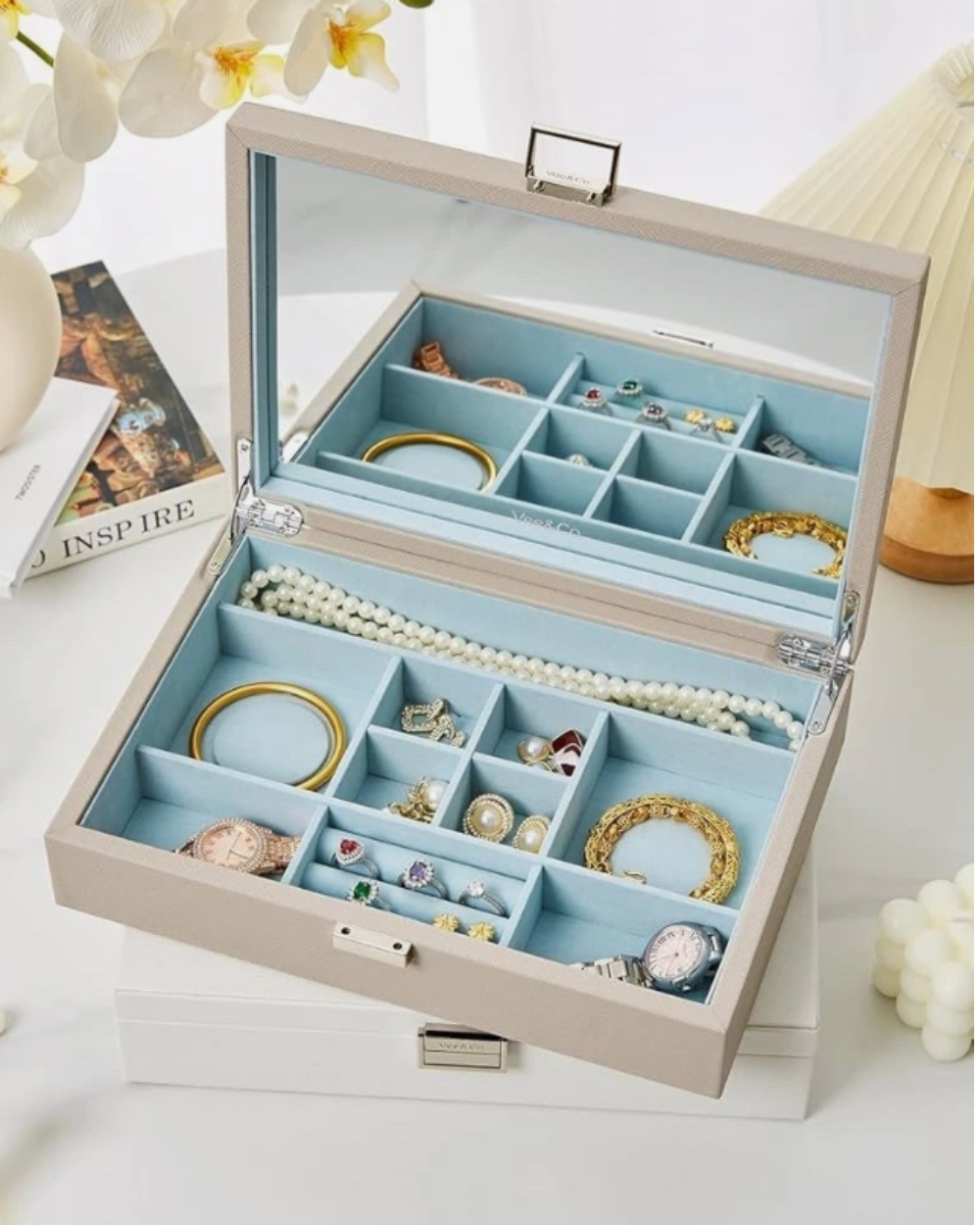 Vee Jewellery Box Organiser Grey