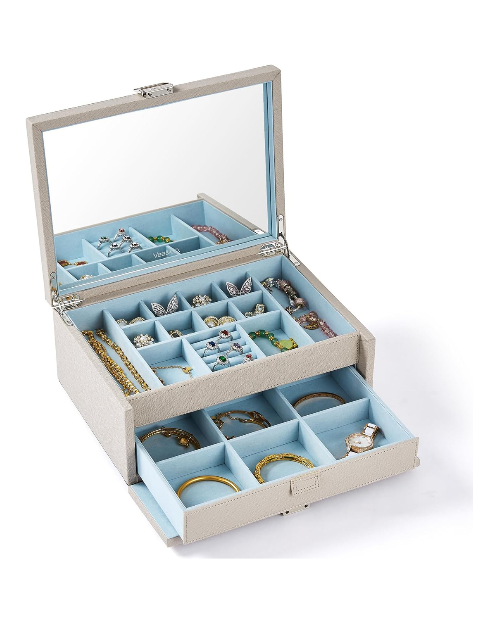 Vee Jewellery Box Organiser 2 Layers Grey