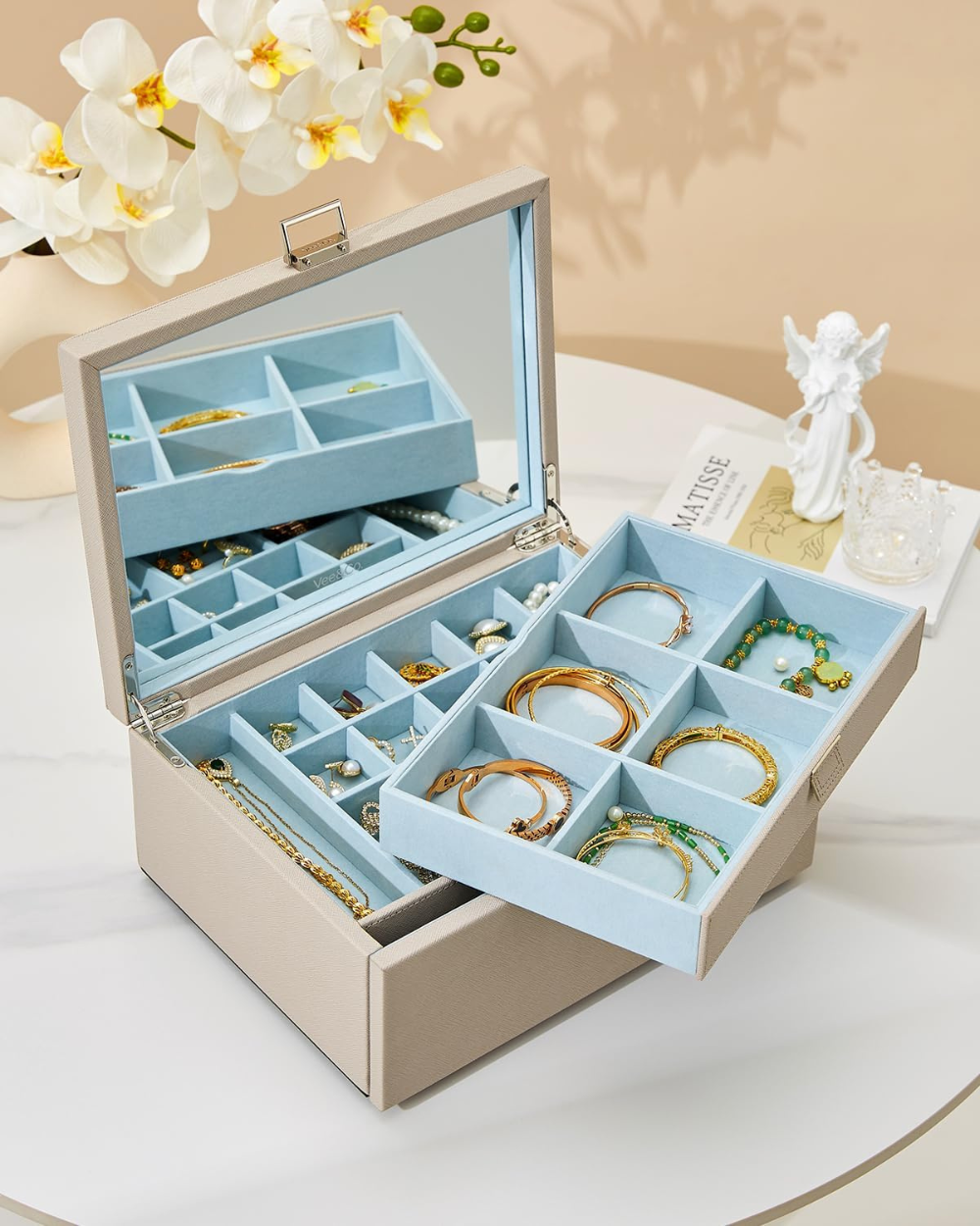 Vee Jewellery Box Organiser 2 Layers Grey