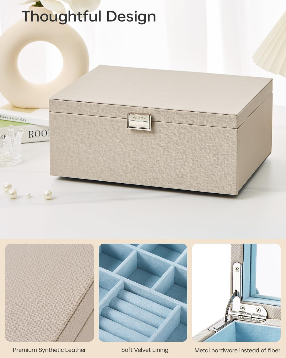 Vee Jewellery Box Organiser 2 Layers Grey