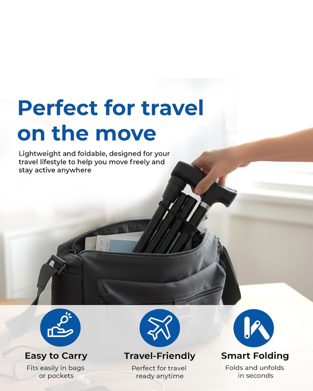 Folding Walking Stick Aid Assorted Colours