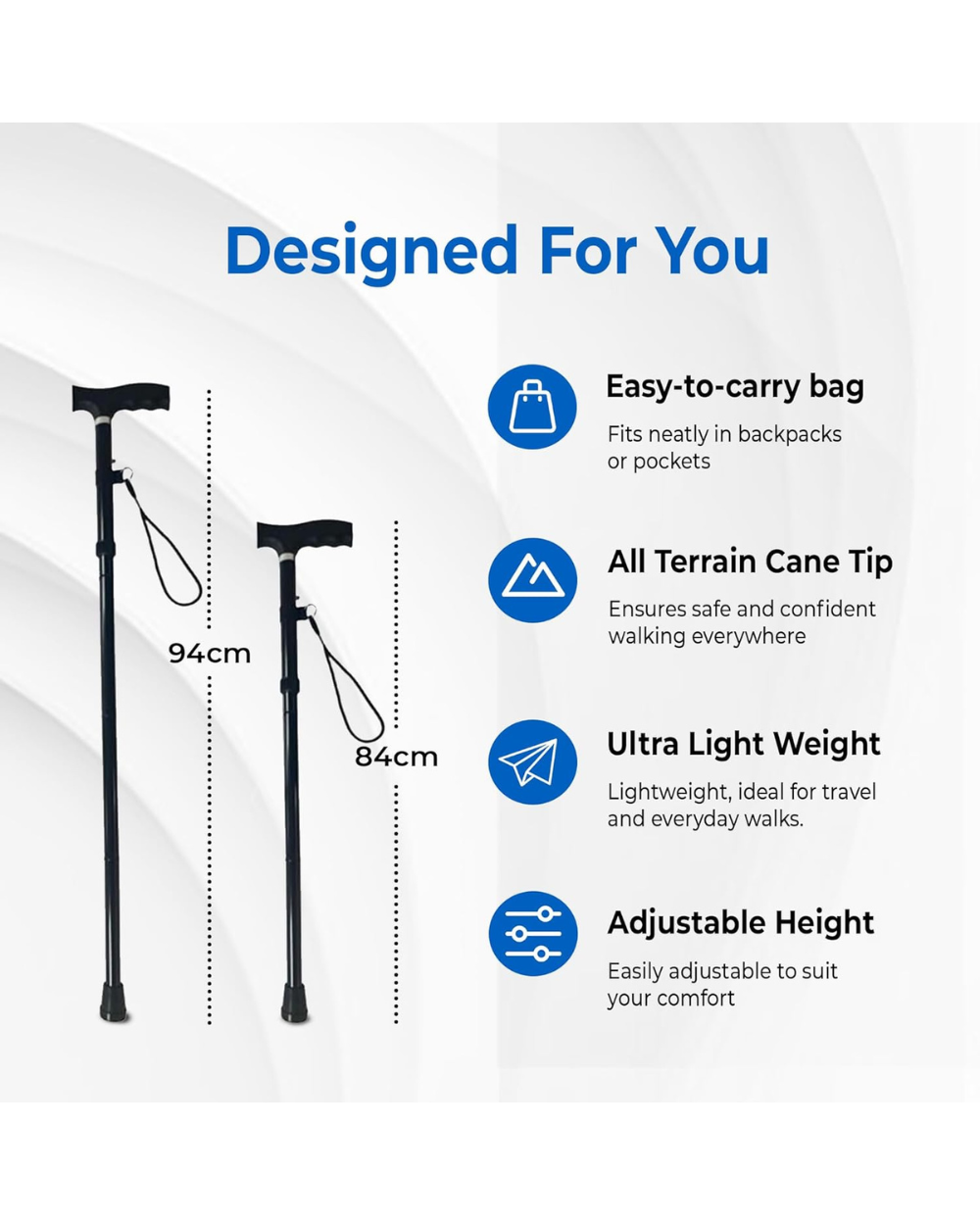 Folding Walking Stick Aid Assorted Colours