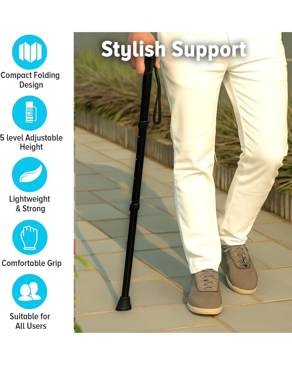 Folding Walking Stick Aid Assorted Colours