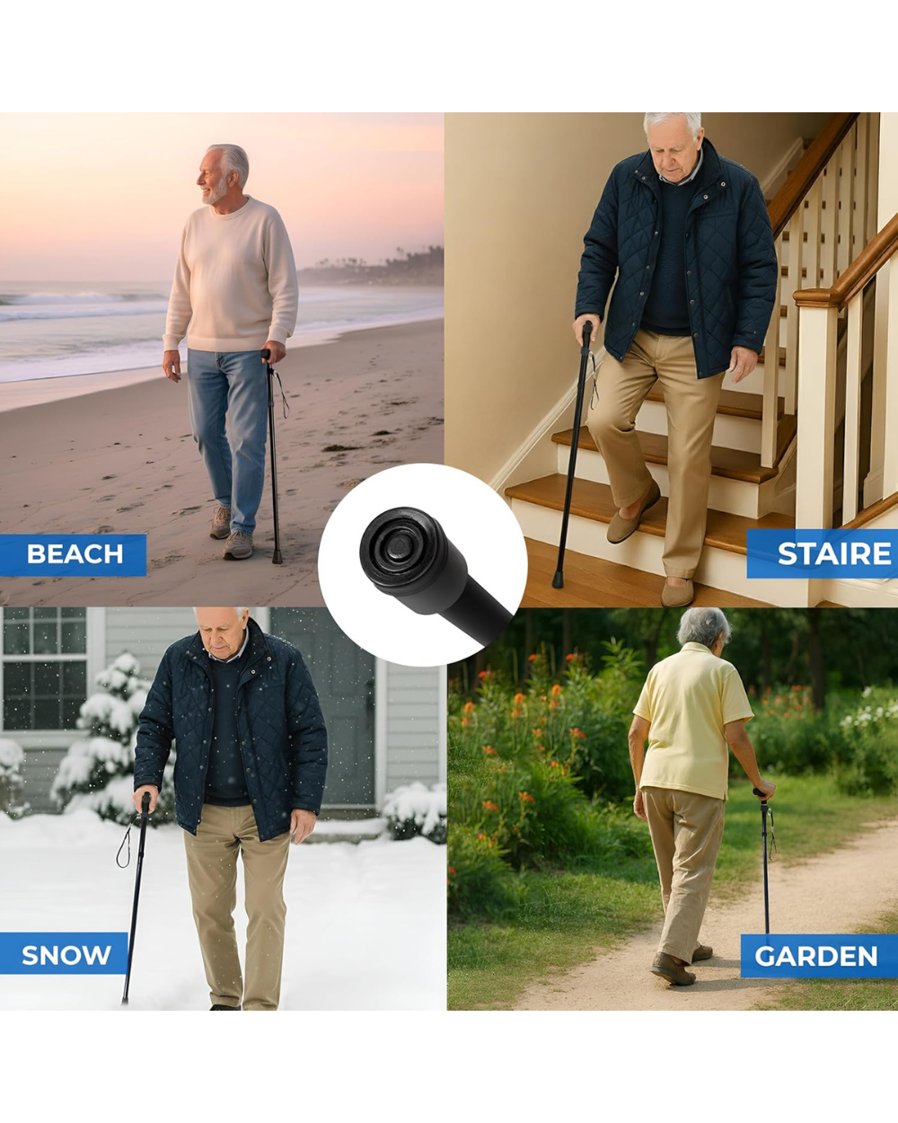 Folding Walking Stick Aid Assorted Colours