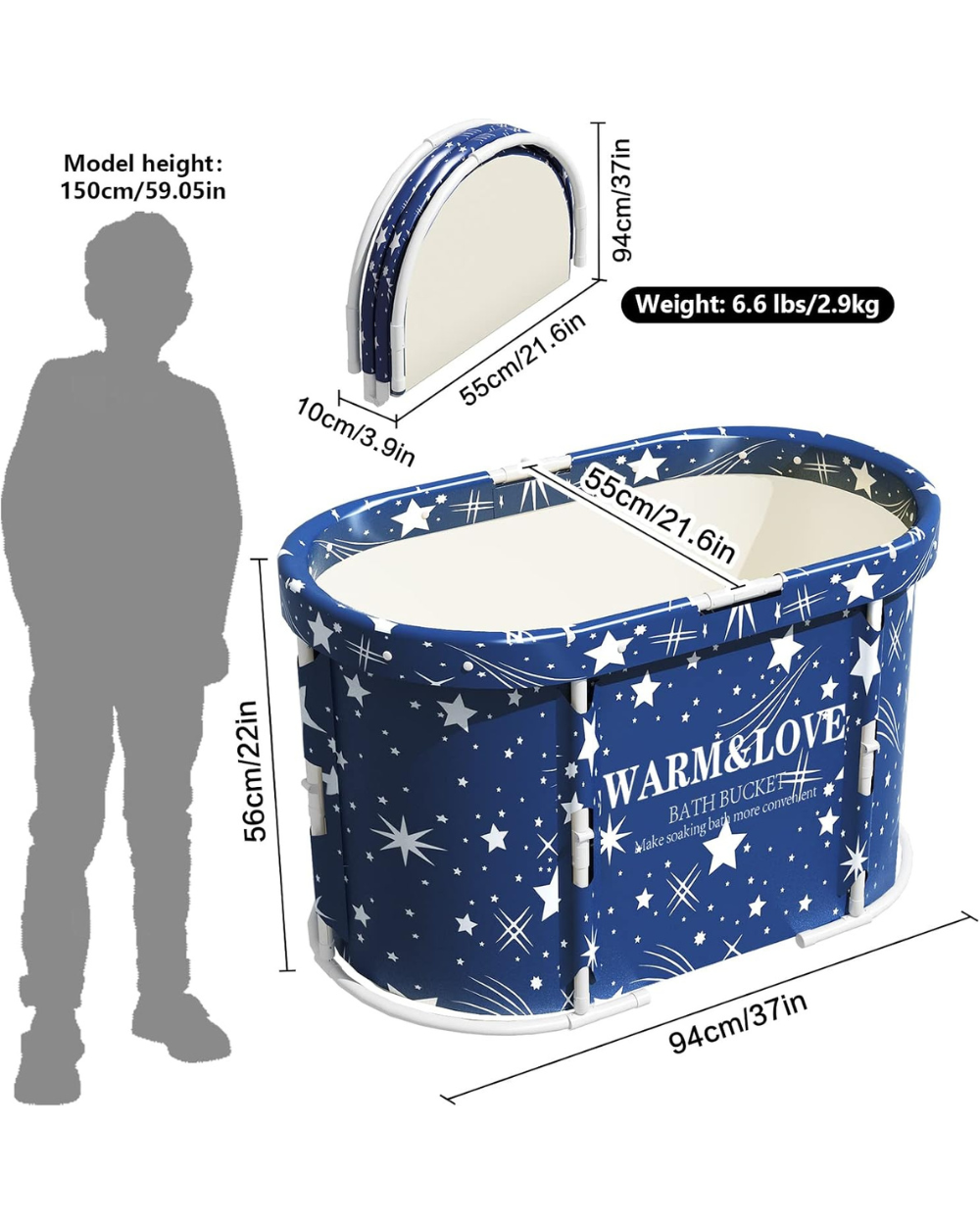 WARM&LOVE Portable Bathtub for Kids Non-Inflatable Foldable